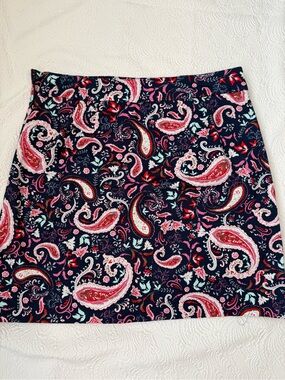 Talbots Navy Paisley Mini Skirt with Pink & Mint Accents